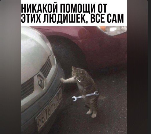 Кот с гаечным ключом и сигаретой