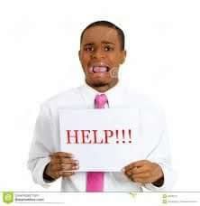 Негр с табличкой help