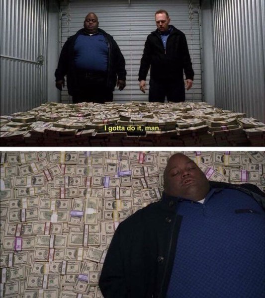 Негр лежит на деньгах