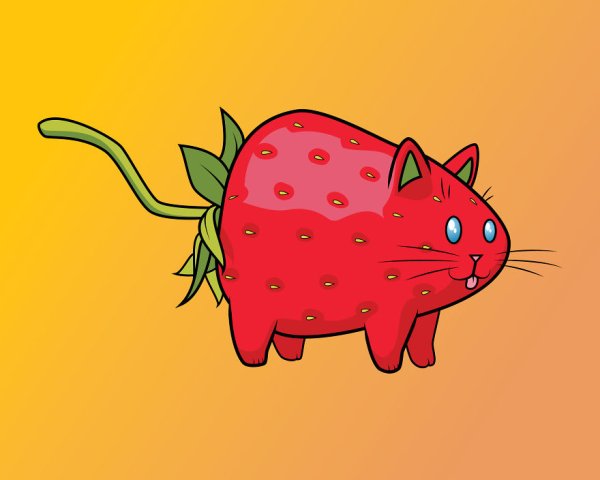 Милые котики с клубникой