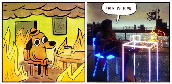 Мем с горящим домом и собакой