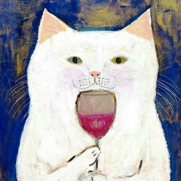Кот с бокалом вина арт