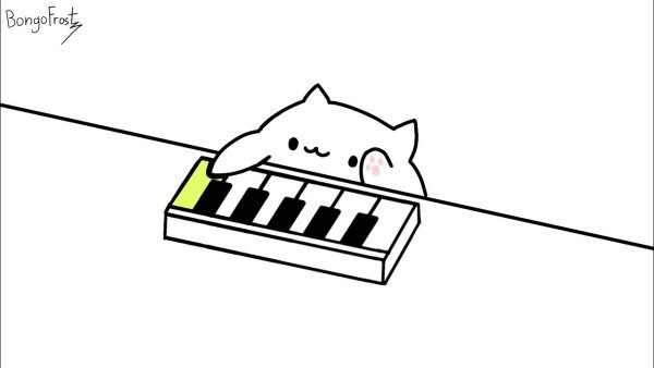 Котик с пианино мультяшный