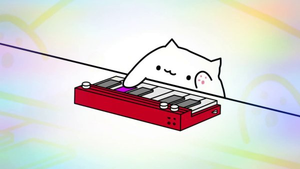 Белый кот играющий на пианино