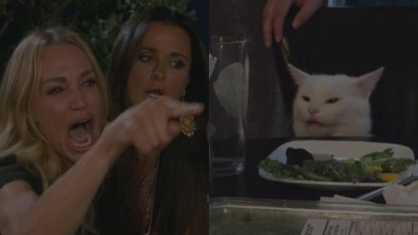 Мем с котом за столом