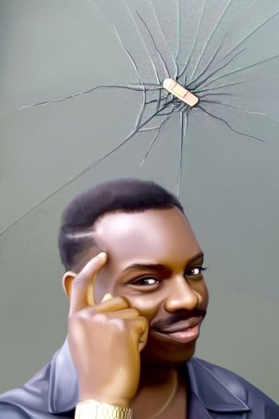 Темнокожий с пальцем у Виска