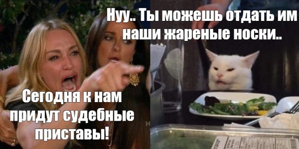 Мем кот за столом и две женщины