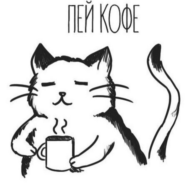Котик пьет кофе рисунок