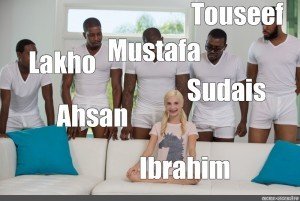 Мем белая девушка и пять негров