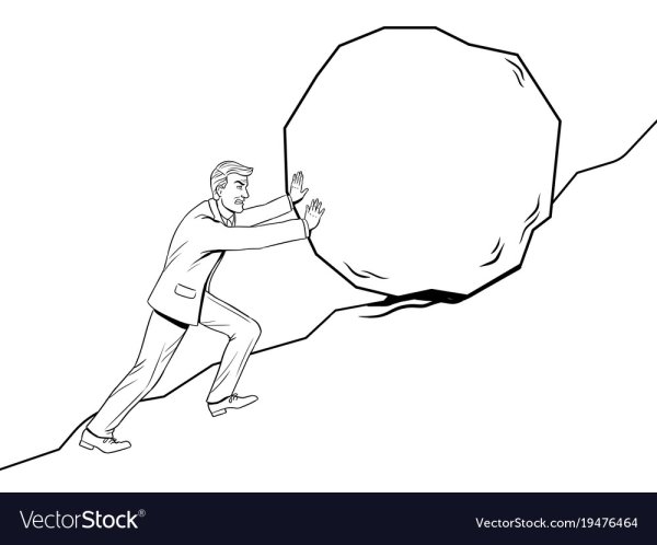 Человек толкает камень