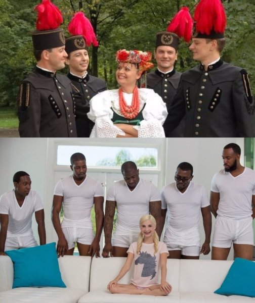 Девушка с пятью афроамериканцами