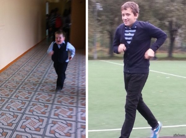 Толстый школьник убегает