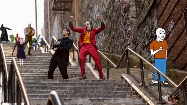 Питер Паркер и Джокер танцуют на лестнице