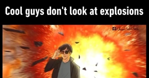 Крутой парень не оборачивается на взрыв