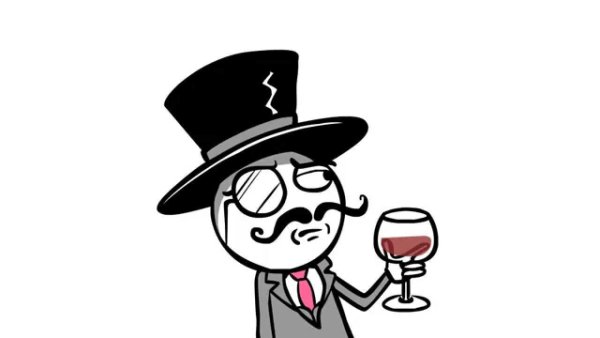 Мем в шляпе и с бокалом