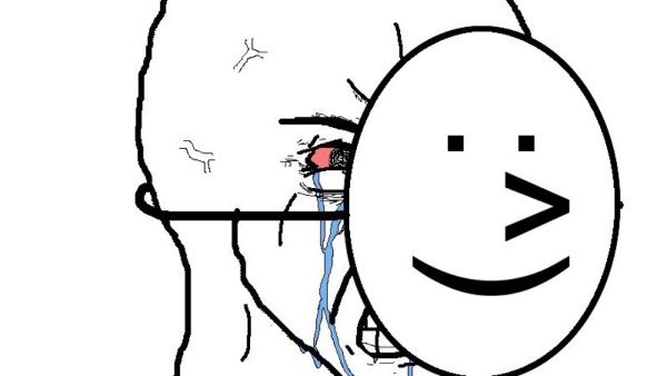 Плачущее лицо за маской Мем