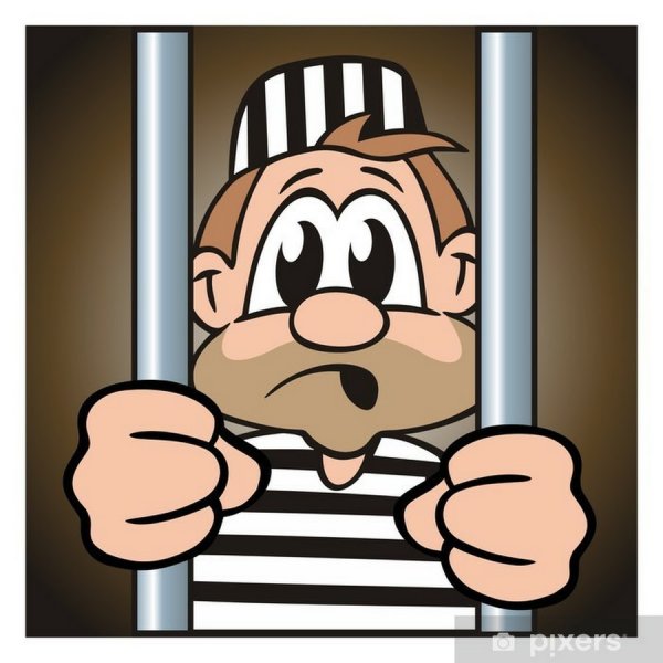 Мультяшный человек за решеткой