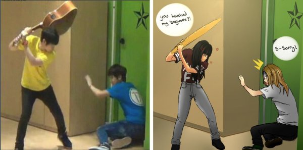 Мужик бьёт гитарой