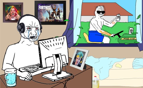 Wojak сидит за компом