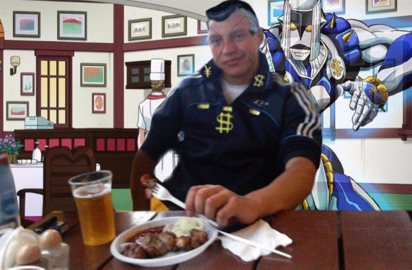 Парень с шашлыком в кафе Мем