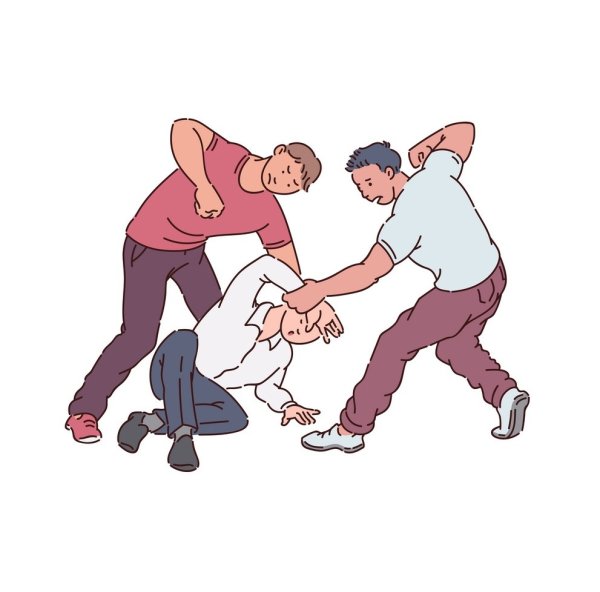 Два человека бьют одного