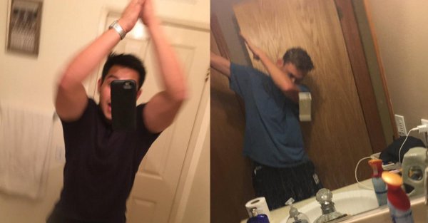 Селфи человека в зеркале