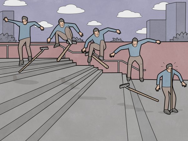 Прыгает на грабли Мем