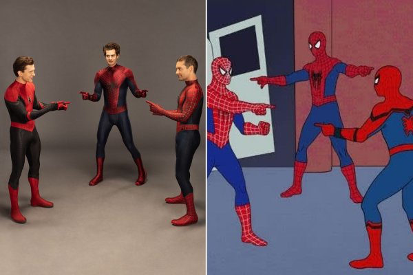 Три человека паука показывают друг на друга