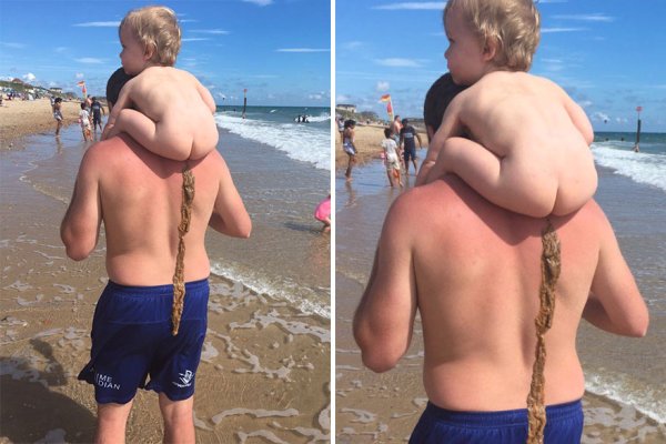 Толстый мальчик на пляже