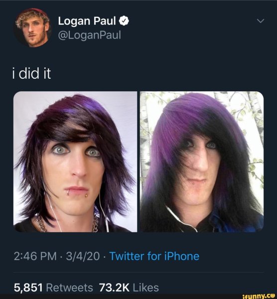 Эмо Мем парень с фиолетовыми волосами