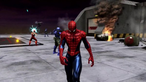 Грустный человек паук идет по крыше