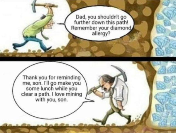 Мем с киркой и алмазами