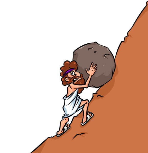 Толкает камень в гору