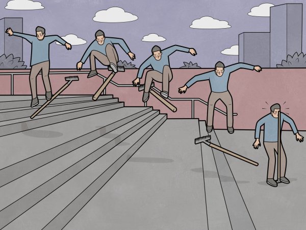 Прыгает на грабли Мем