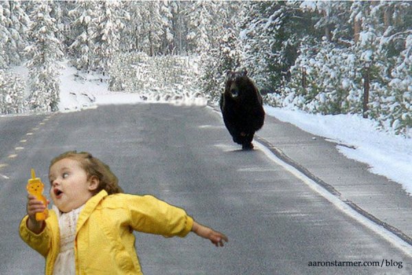 Девочка убишает от медведя