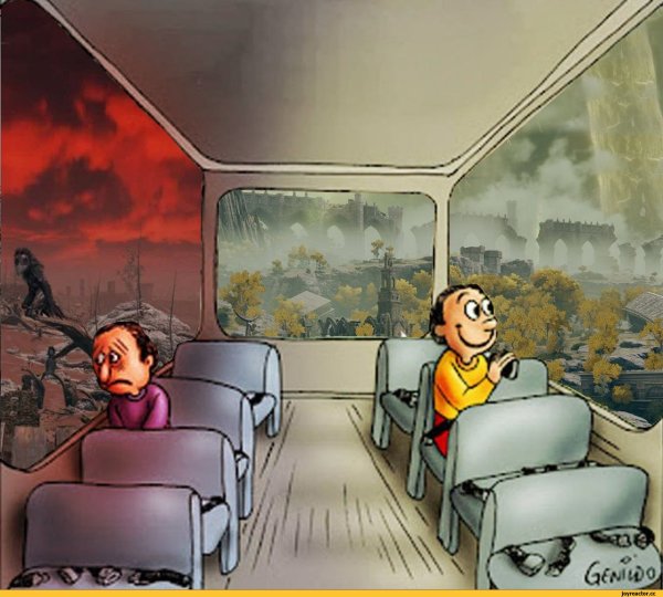 Грустный человек в автобусе