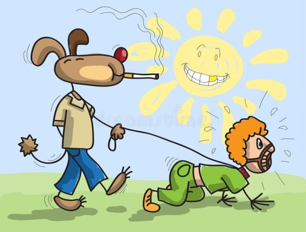 Собака выгуливает человека карикатура