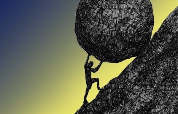 Человек с камнем в гору