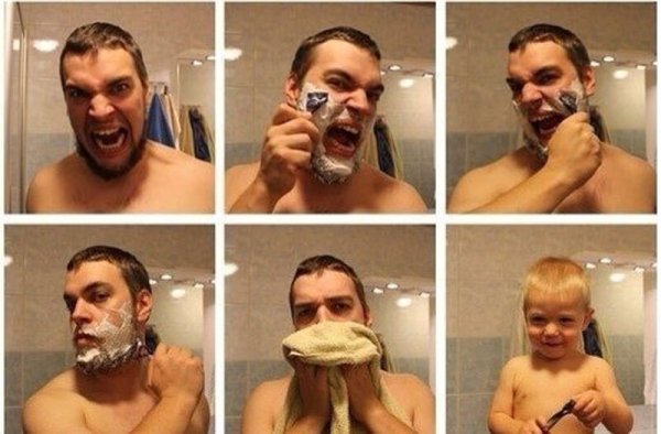 Мужик сбривает бороду