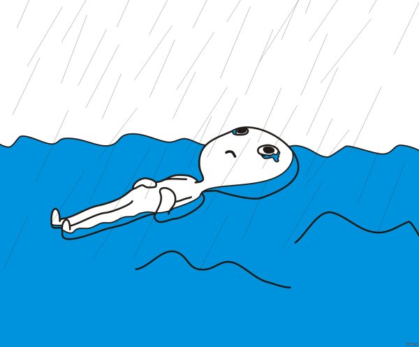 Человечек лежит и плачет