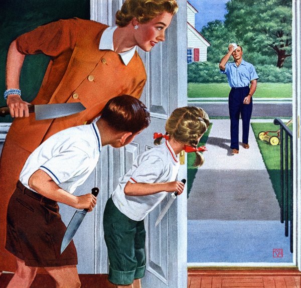 Семья с ножами ждет отца Мем