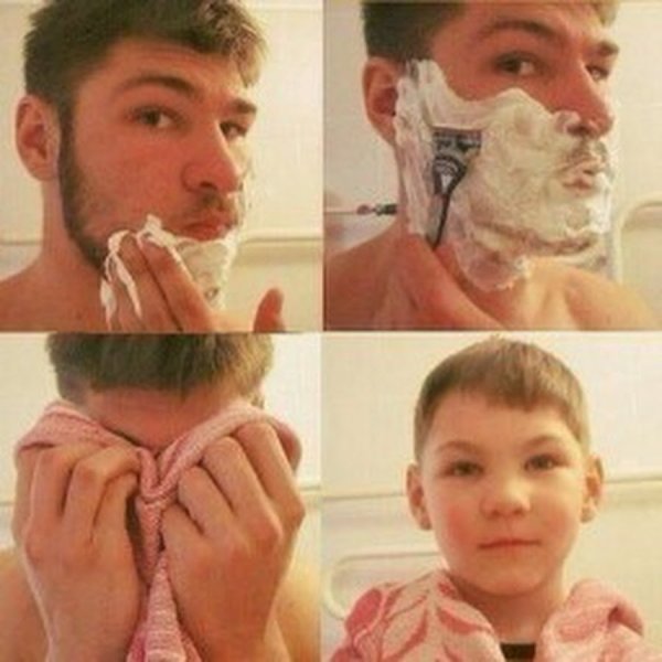 До и после бритья бороды