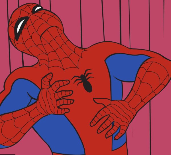 Два человека паука показывают друг на друга