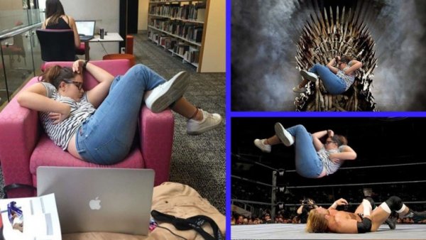 Девушка спит в кресле