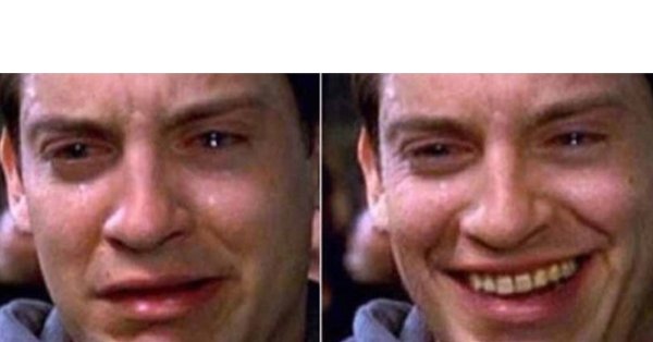 Тоби Магуайр плачет и улыбается