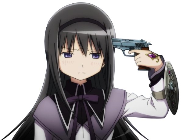 Акеми Хомура с пистолетом
