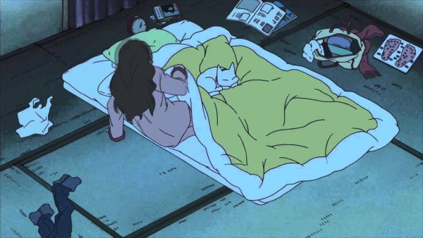 Аниме девочка под одеялом