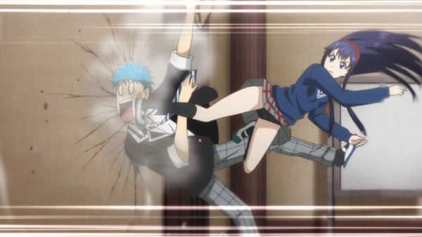 Аниме девушка бьет парня