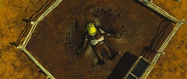 Шрек и Фиона на болоте в грязи