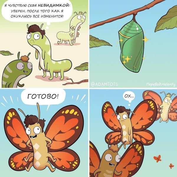Комикс о гусенице и бабочке